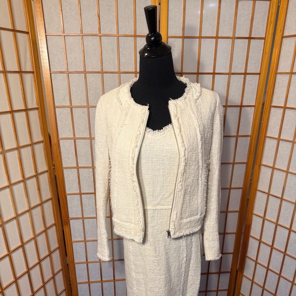 Rebecca Taylor Cream Textured Dress and Jacket Set